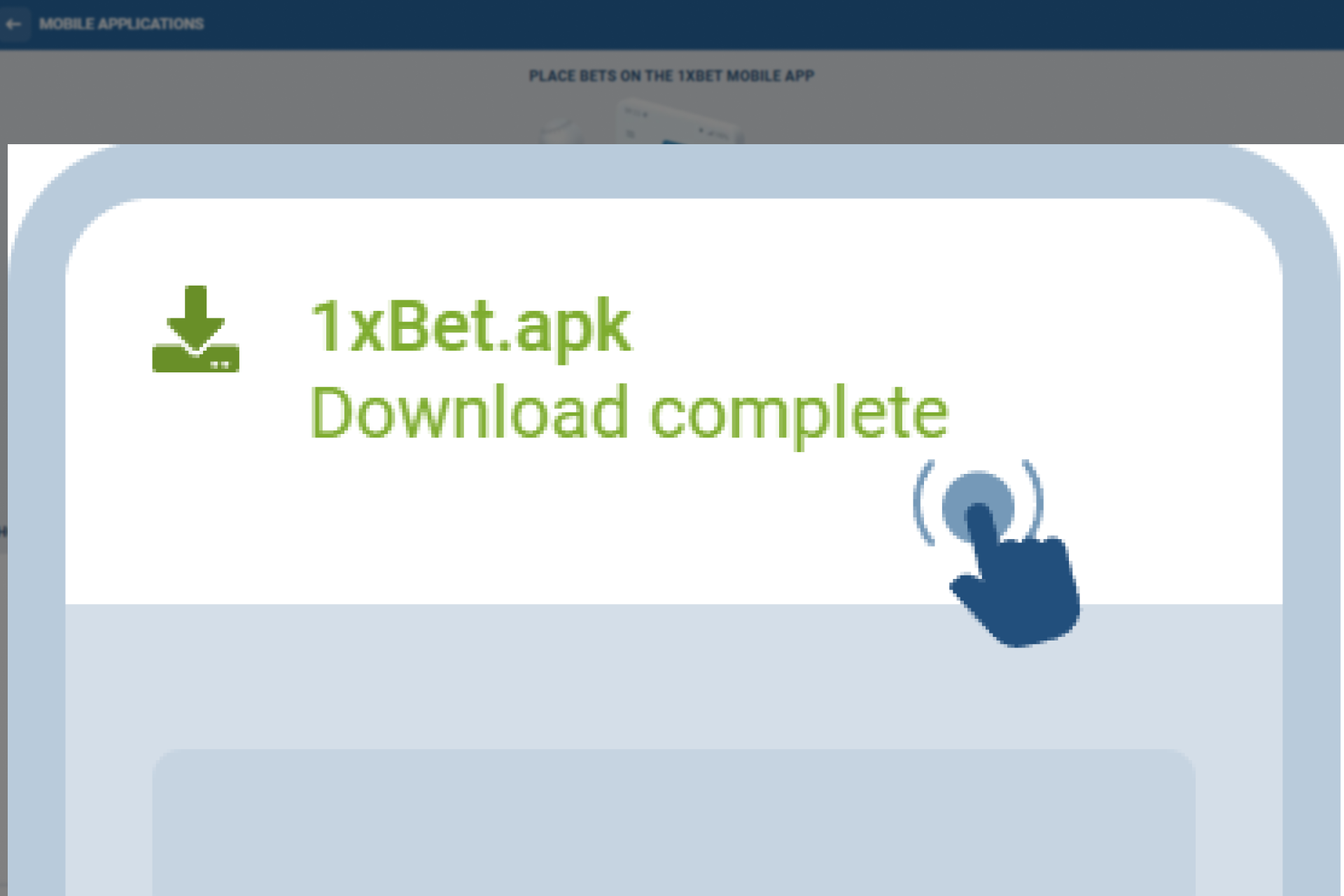 1xBet Android app download screen with installation prompts being followed