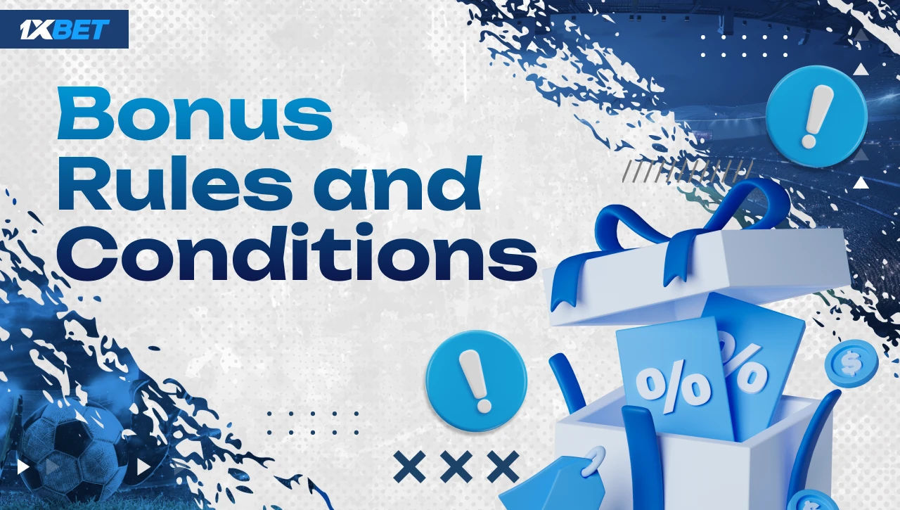 Rules and Conditions – Blue-white background with gradient text on the left, 3D gift box icon and 3D cloud icons with exclamation marks on the right