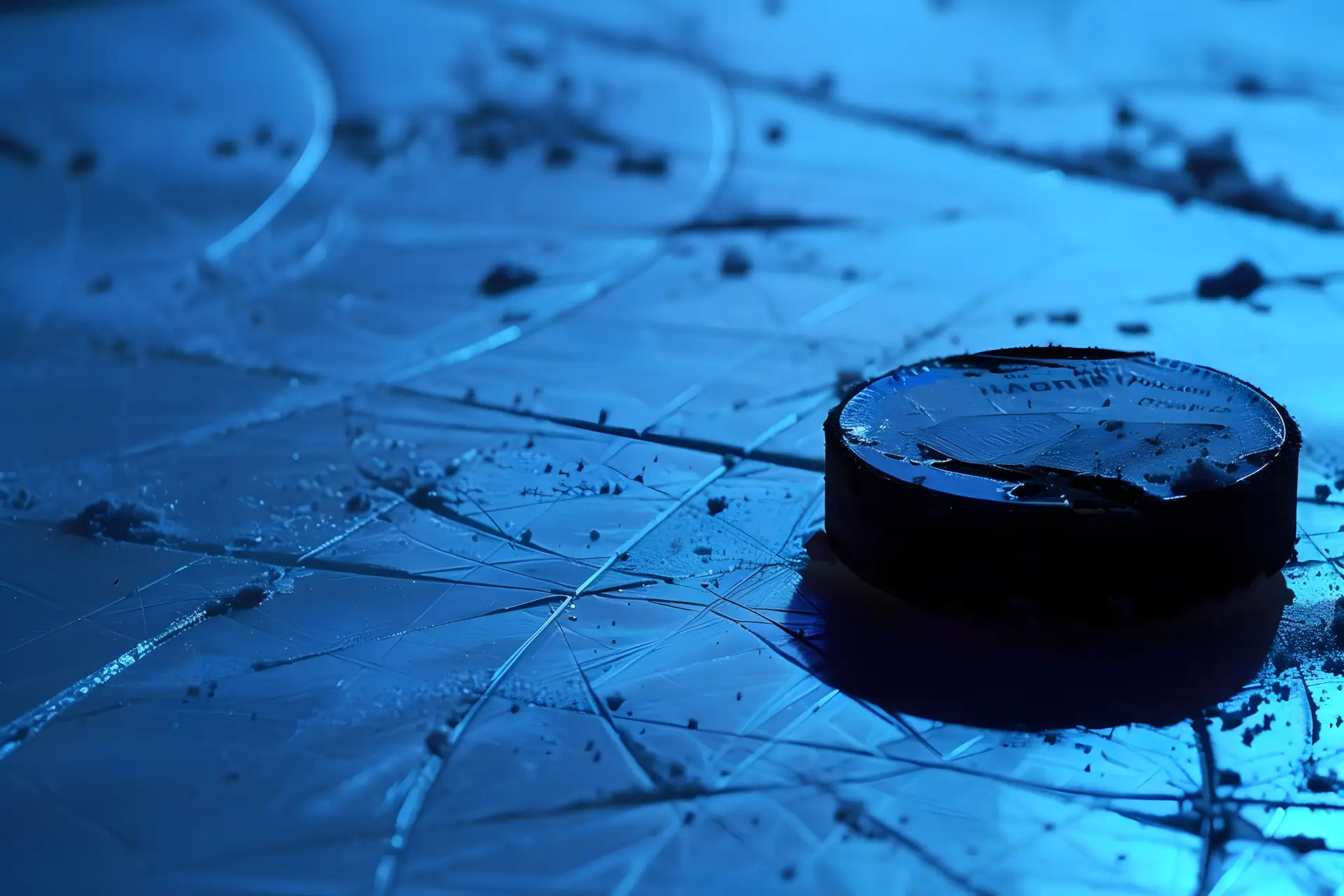 Hockey Puck – Black hockey puck on blue background