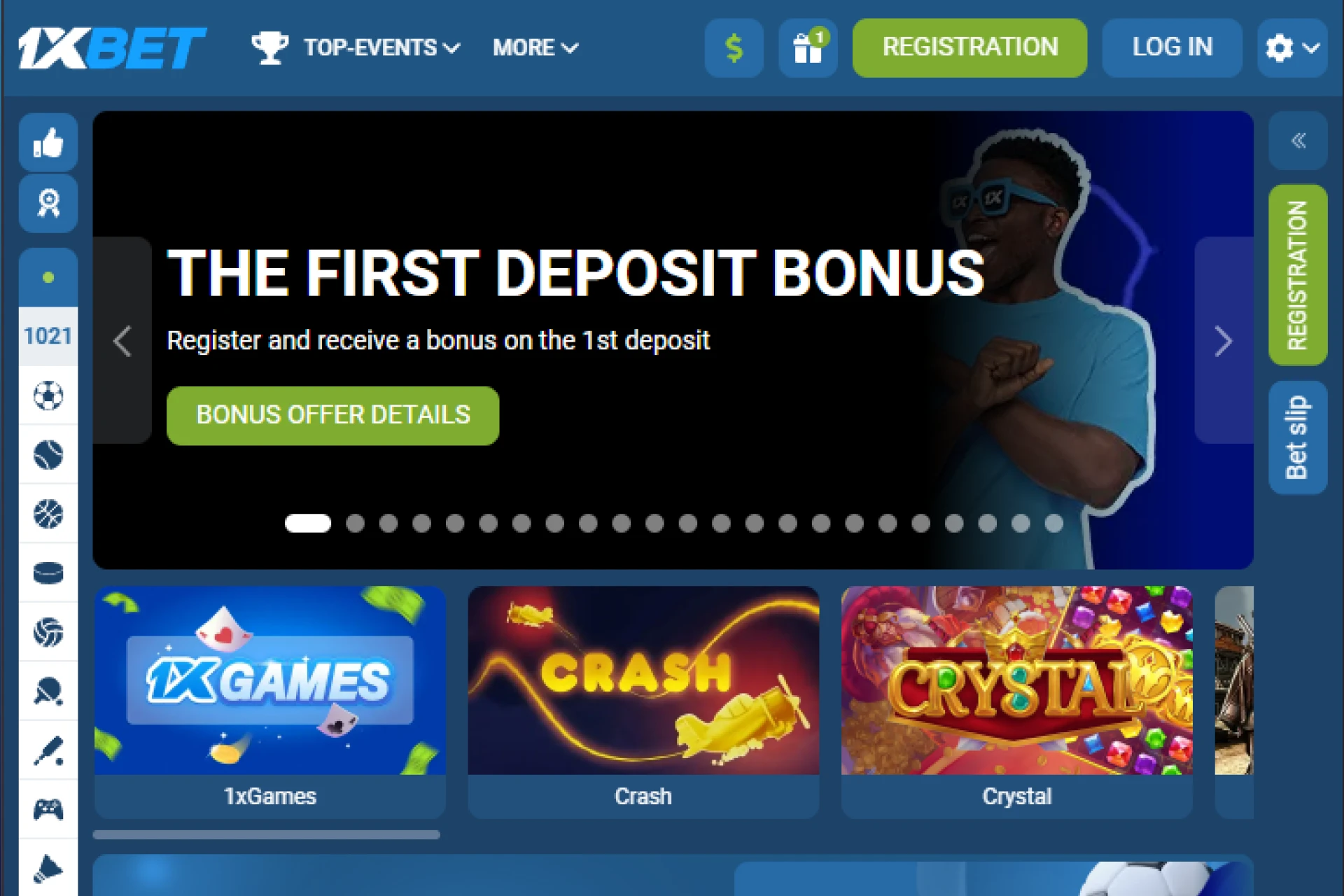Screenshot of official 1xBet Nigeria website or app homepage