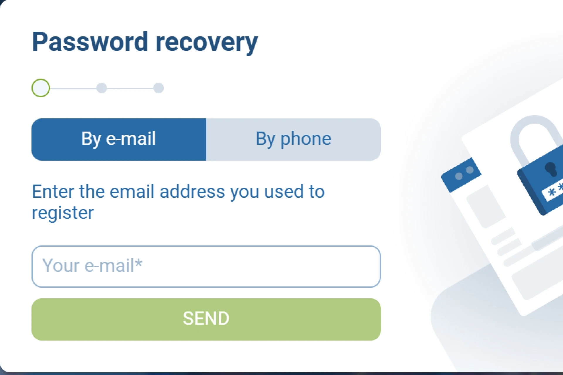 Screenshot showing choice of password recovery method by email or phone number on 1xBet Nigeria
