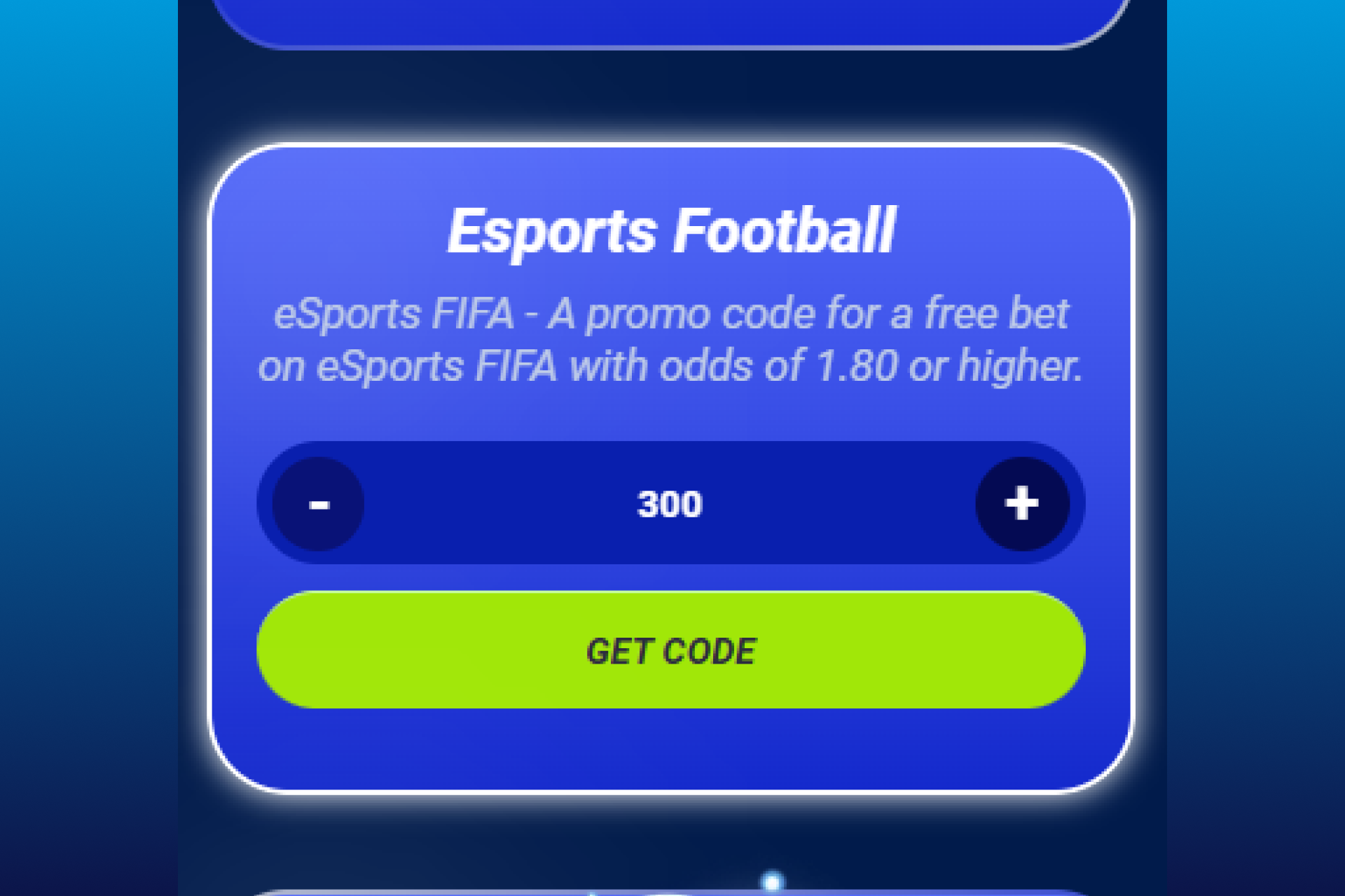 Screenshot of 1xBet Promo Code Store showing user clicking 'Get Code' to redeem a selected promo code