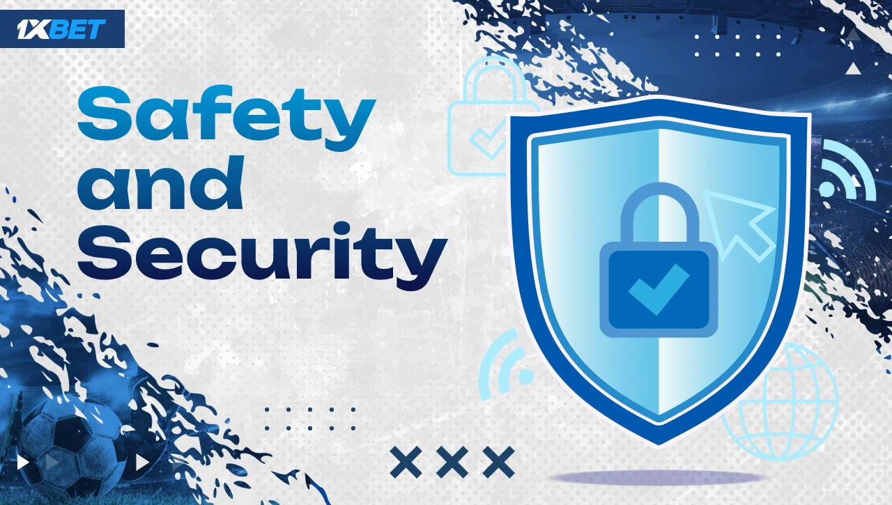 Safety and Security – Blue-white background with gradient text on the left, blue shield icon with closed padlock on the right