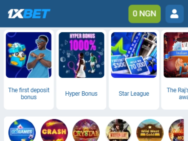 Android browser screenshot of the official 1xBet Nigeria homepage