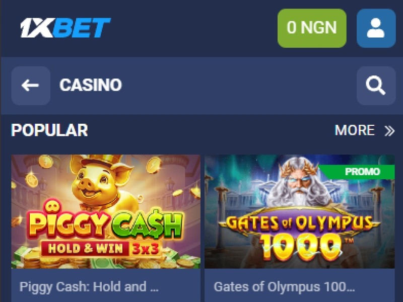 1xBet Nigeria game catalog screenshot showing categories and search tools for browsing games