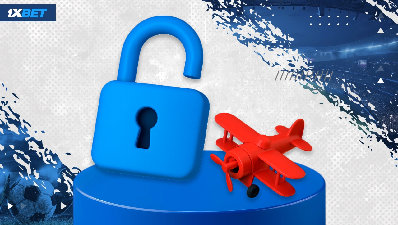 Access Aviator on 1xBet Nigeria with open lock and red plane icon