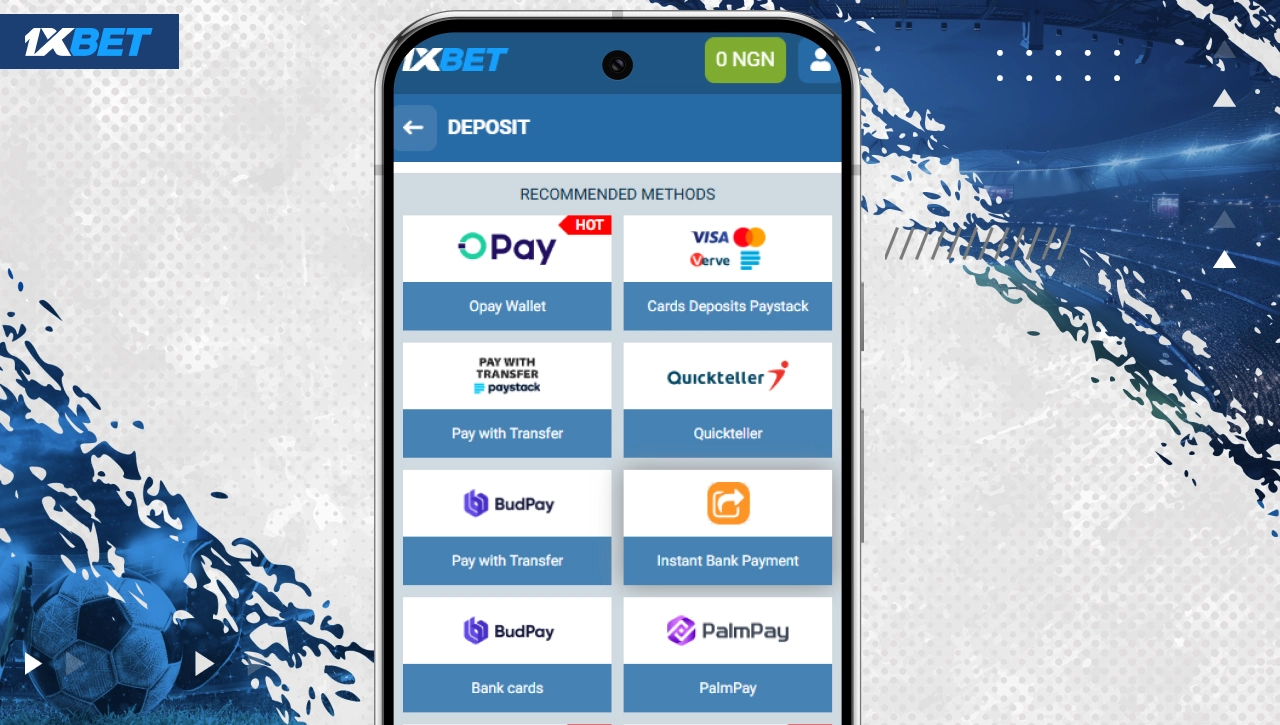 1xBet Nigeria Aviator local currency deposit methods shown on smartphone screen