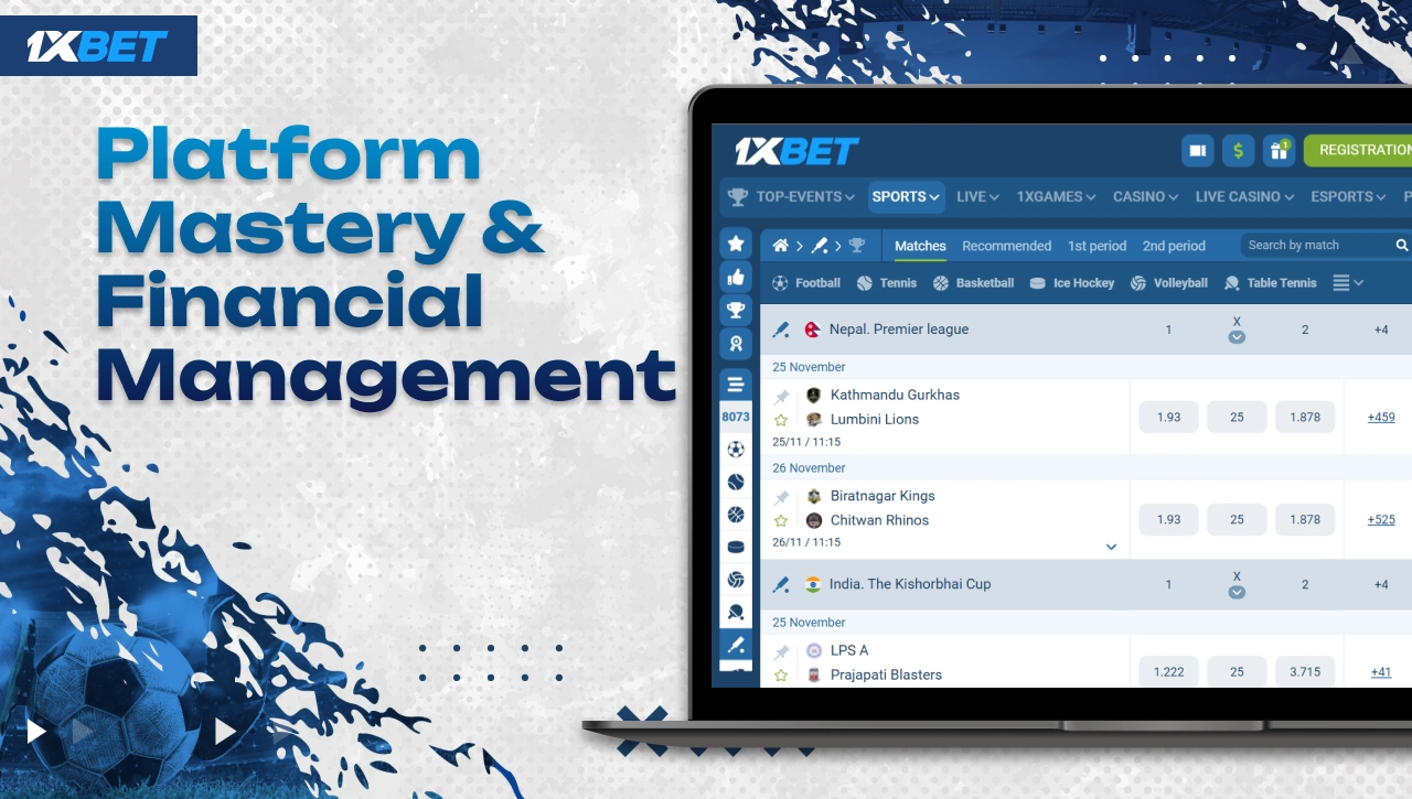 1xBet Nigeria cricket betting platform mastery with laptop displaying cricket betting page and financial management elements