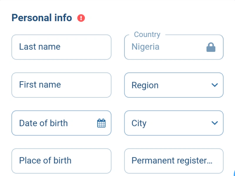 1xBet Nigeria profile settings page showing highlighted fields for entering accurate personal information