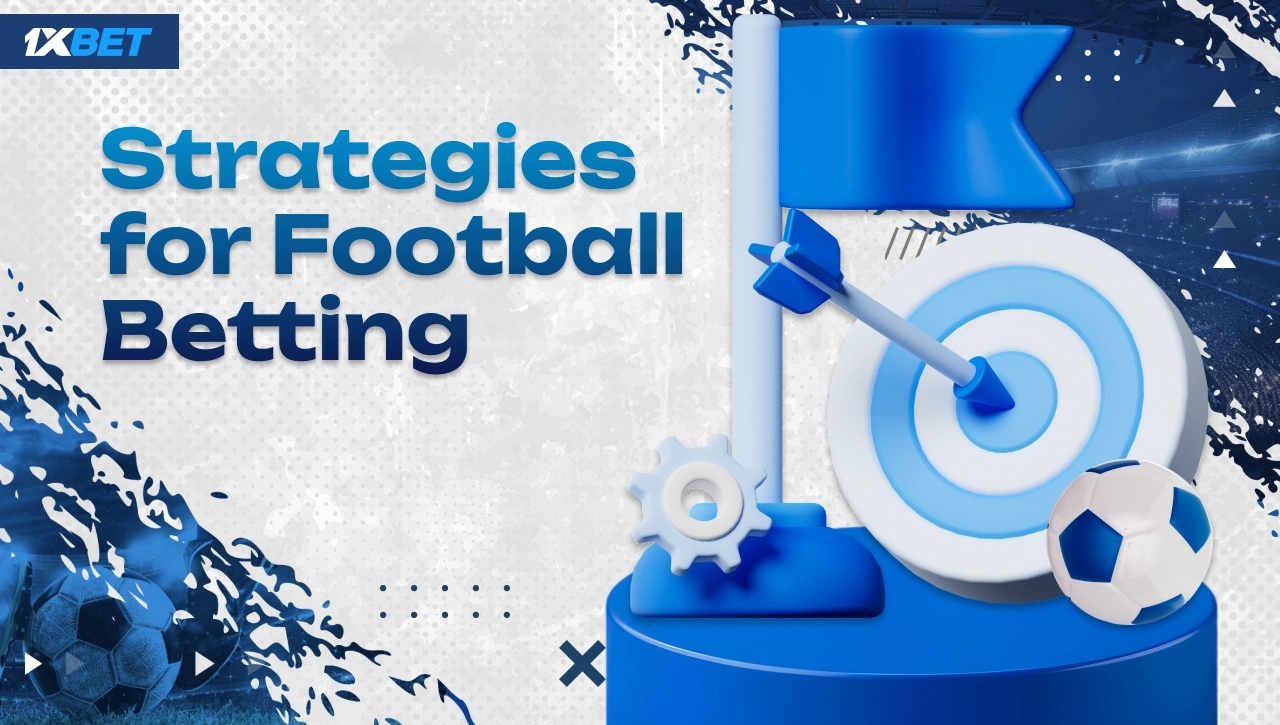 Smart football betting strategies on 1xBet Nigeria illustrated with target, flag, gear and football icon
