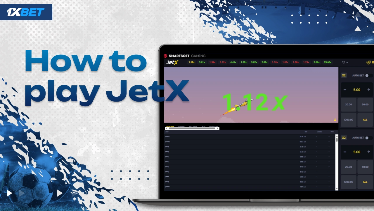 How to play JetX on 1xBet Nigeria illustrated with a laptop showing the JetX game interface